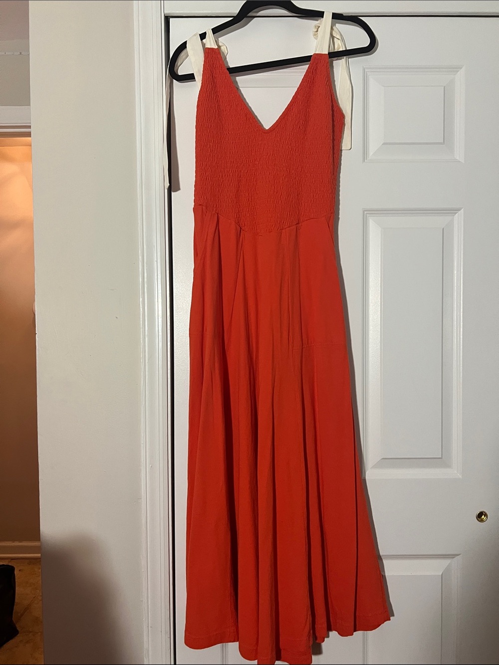 Free People Orange Red Maxi Dress with V-Neck
